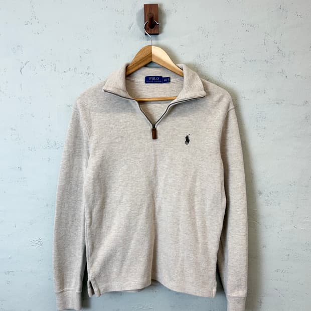 폴로랄프로렌 코튼 반집업 니트 아이보리