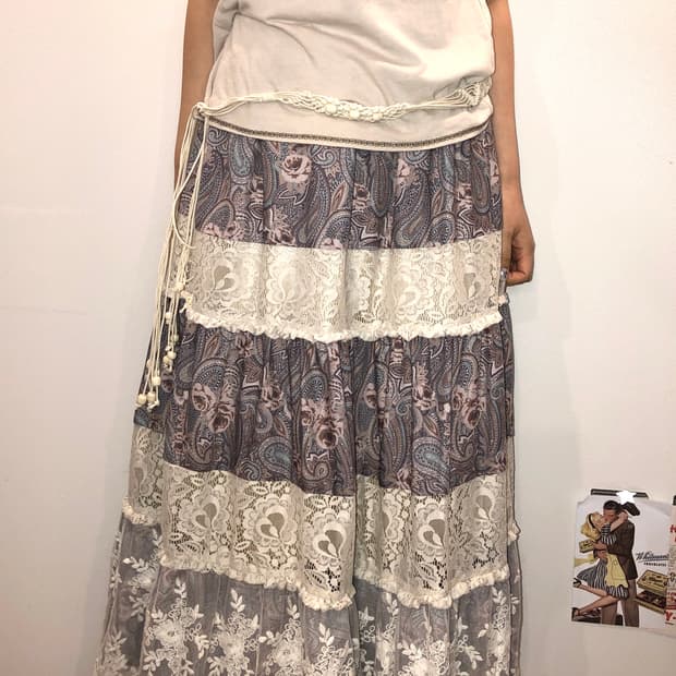 jpn vintage 보헤미안 레이스 맥시스커트
