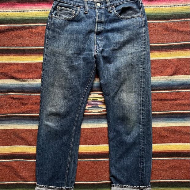 70s USA 빈티지 리바이스 501 66전기 셀비지 데님 팬츠