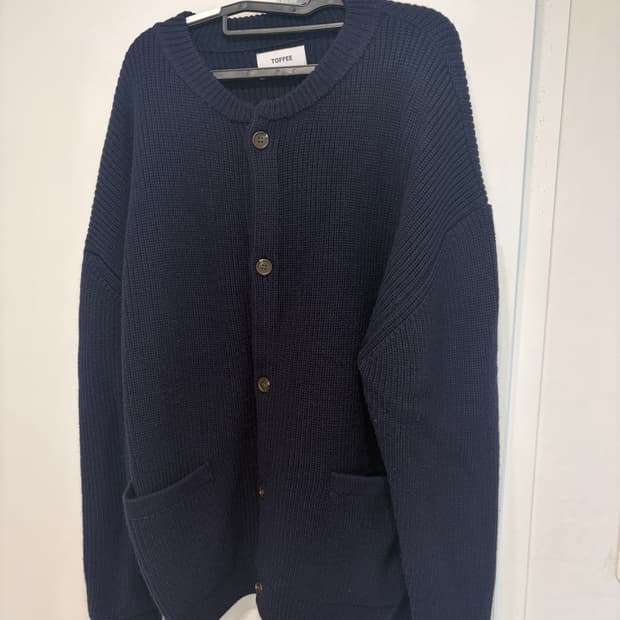 토피 오버핏 라운드넥 니트 가디건 네이비 XL