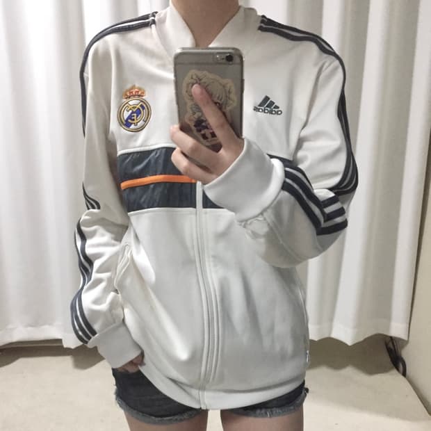 아디다스 레알 마드리드 트랙탑 축구 화이트 져지