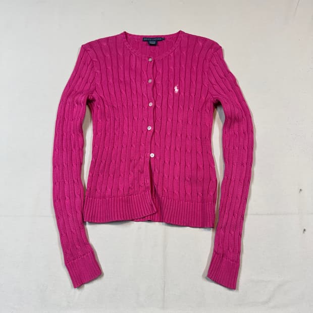 L) 폴로 랄프로렌 코튼 케이블 꽈배기 가디건 핑크