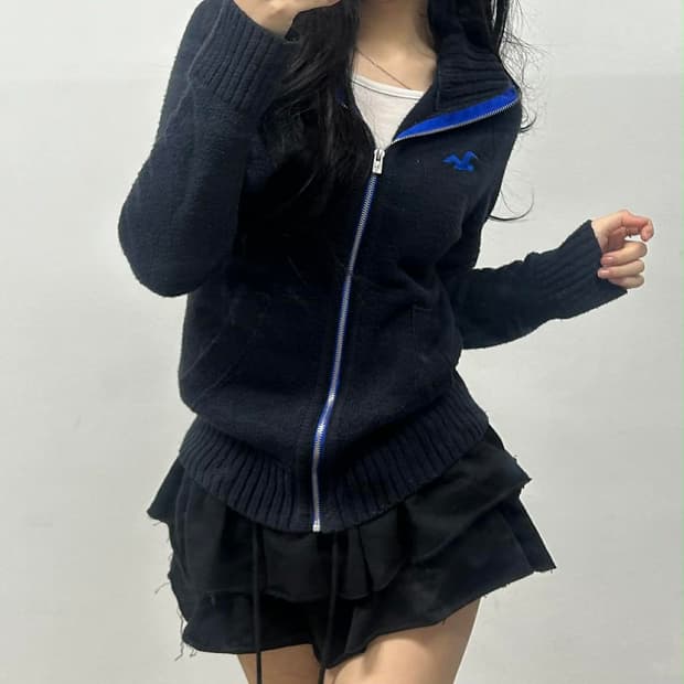 홀리스터 y2k 여리핏 네이비 걸즈 니트 집업(L)