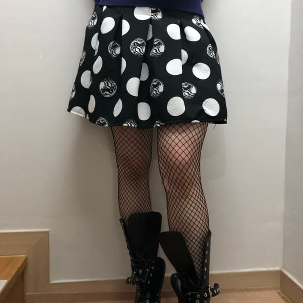 빈티지 블랙 도트 플리츠 스커트