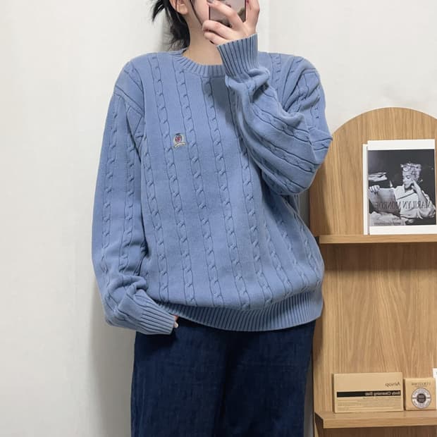 [정품] 타미 소라 꽈배기 월계수로고 니트 [ M ]