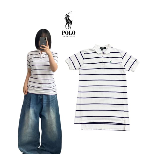 폴로 포니 PK 스트라이프 카라 반팔 티셔츠