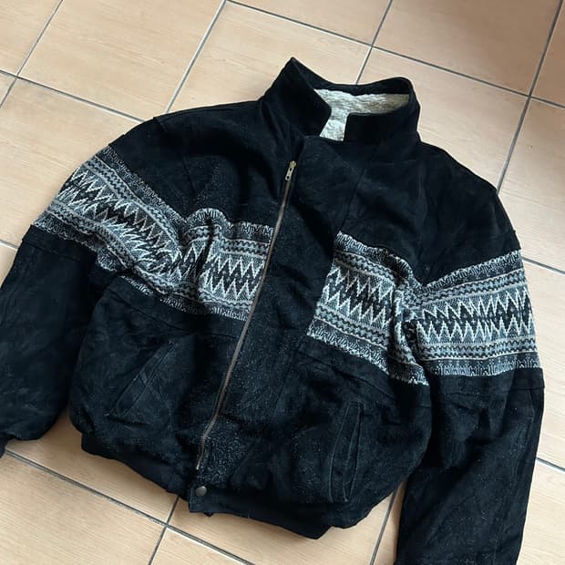 빈티지 소가죽 스웨이드 블루종자켓