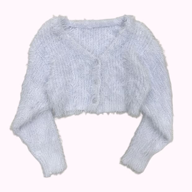 hairy blue knit crop cardigan