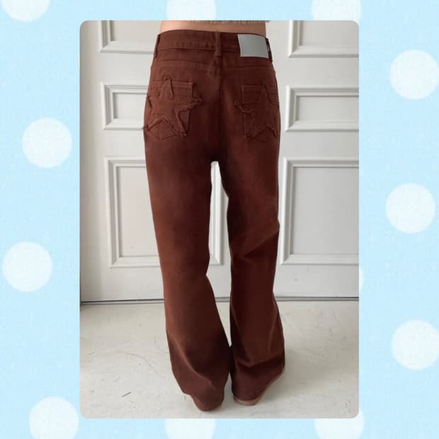 Y2K 별 프린지 포켓 브라운 팬츠