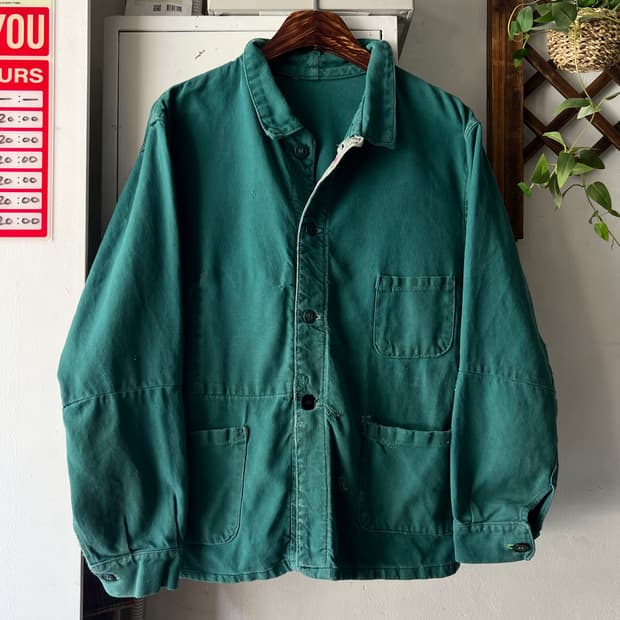 [M]90's 빈티지 데미지 디테일 그린 프렌치 워크자켓