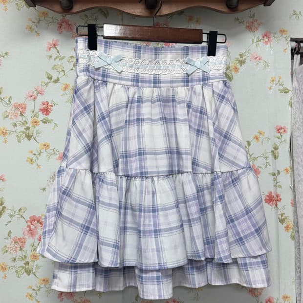 체크 리본 캉캉 스커트