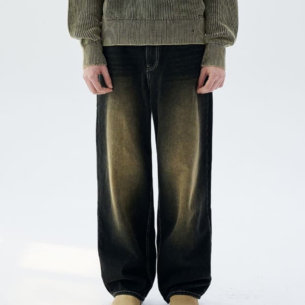 트릴리온 프린트 워싱 와이드 데님 팬츠