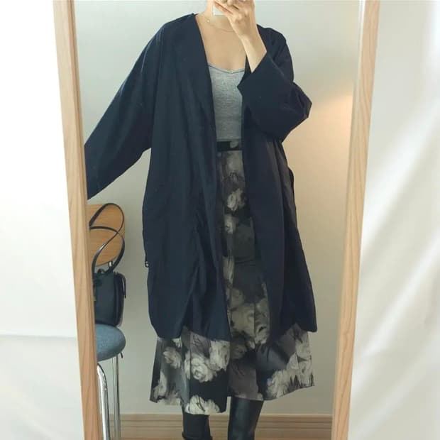 (55)한섬 더캐시미어 트렌치 코트 노카라 긴팔 네이비