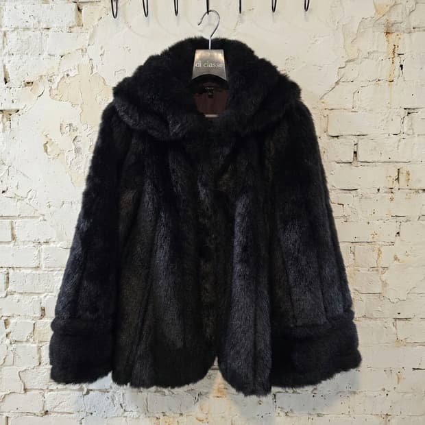 자라 BASIC 블랙 인조 밍크 자켓 L