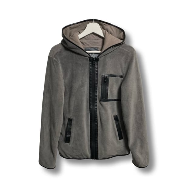 [S] 알마니 익스체인지 빈티지 레더포인트 후리스 후드 집업