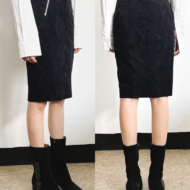 알렉산더왕 사선지퍼 핀 코듀로이 펜슬핏 스커트