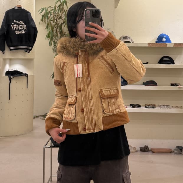 퍼 트리밍 후드 워싱 코튼 점퍼 