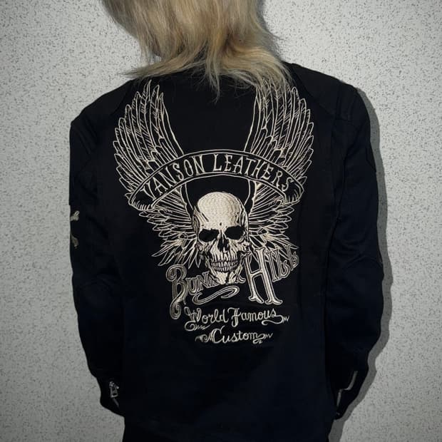 vanson 투웨이 지퍼 스컬 자수 라이더 자켓