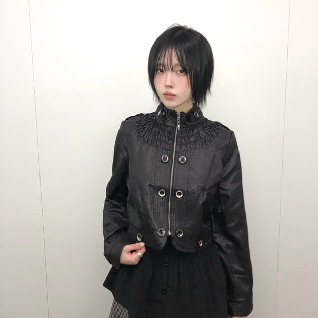 블랙 셔링 버튼 자켓