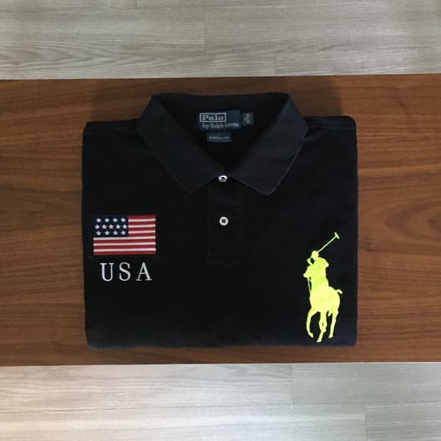 폴로 빅포니 성조기 반팔 럭비티 블랙