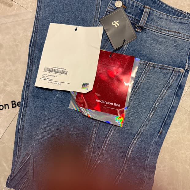 29사이즈 앤더슨벨 시에라 패널 와이드 레그 진 데님 워시드블루