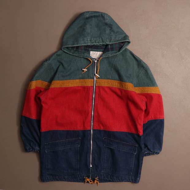 90's 일본빈티지 헤비코튼 컬러블록 후드자켓 A1418