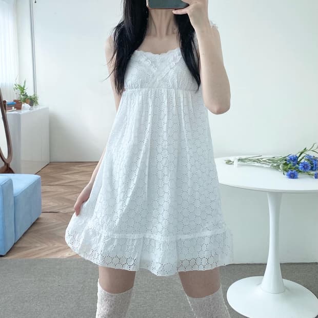 white punching lace dress