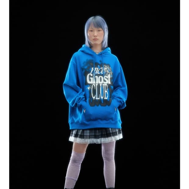 나이스고스트클럽 오버핏 파이어크래커 로고 후드티 블루 (M)