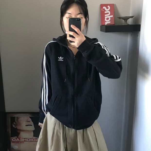 아디다스 파이어버드 트레포일 사이드라인 블랙 후드집업