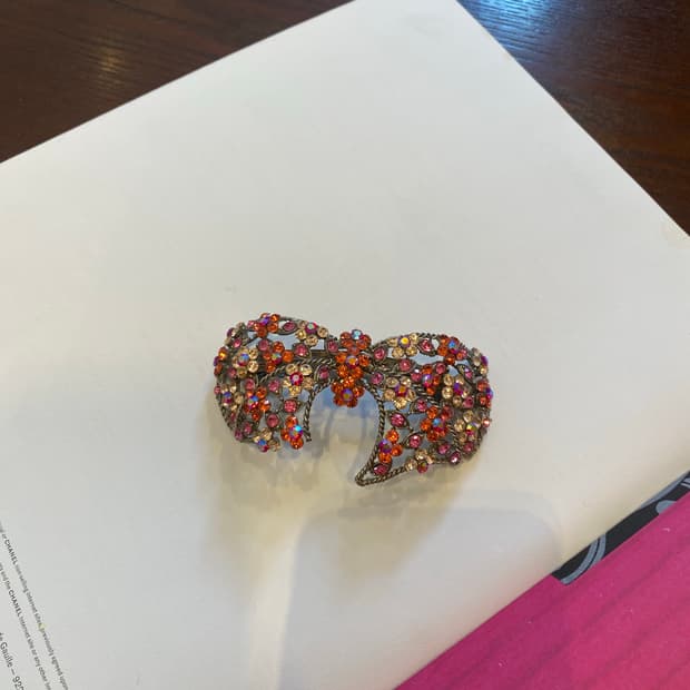 핑크 크리스탈 큐빅 리본 헤어핀