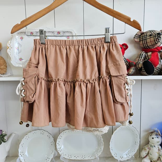 카라멜핑크 카고 큐롯 스커트팬츠