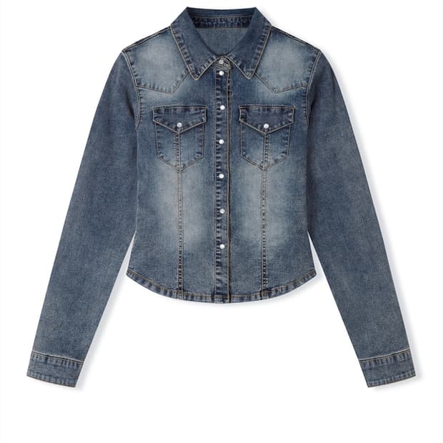 데케트우먼 데님 셔츠 S western slim denim shirts 