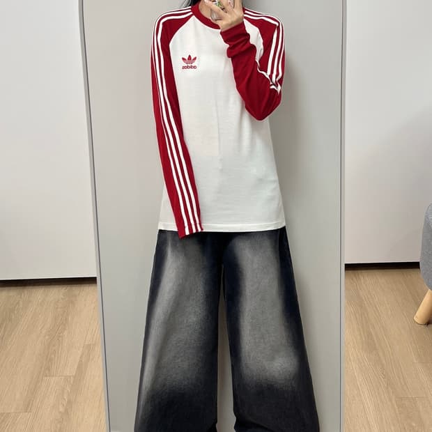 아디다스 레드 화이트 나그랑 롱슬리브 긴팔티