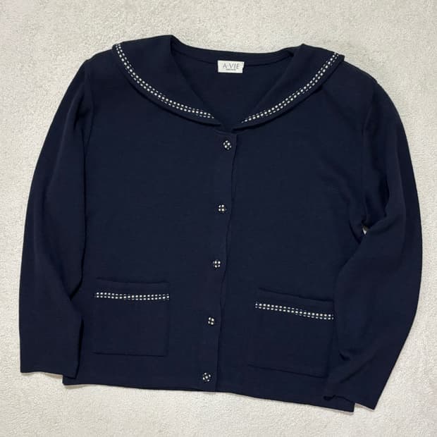 일본빈티지 avie 네이비 도트포인트 가디건