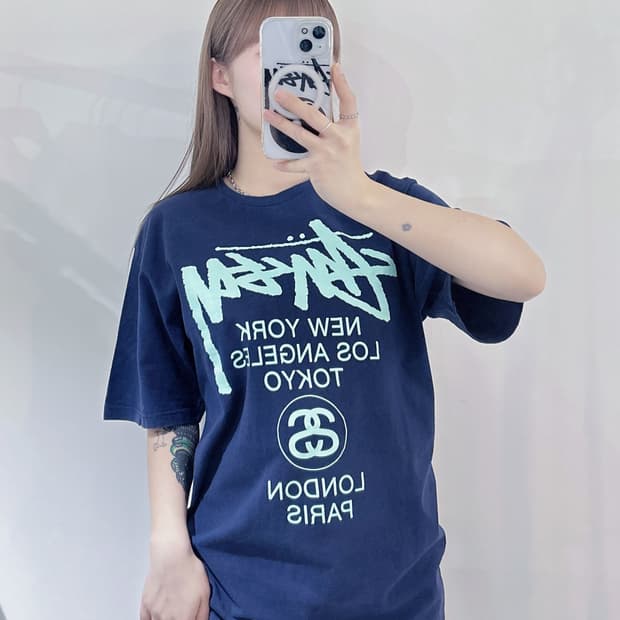 스투시 월드투어 네이비 반팔