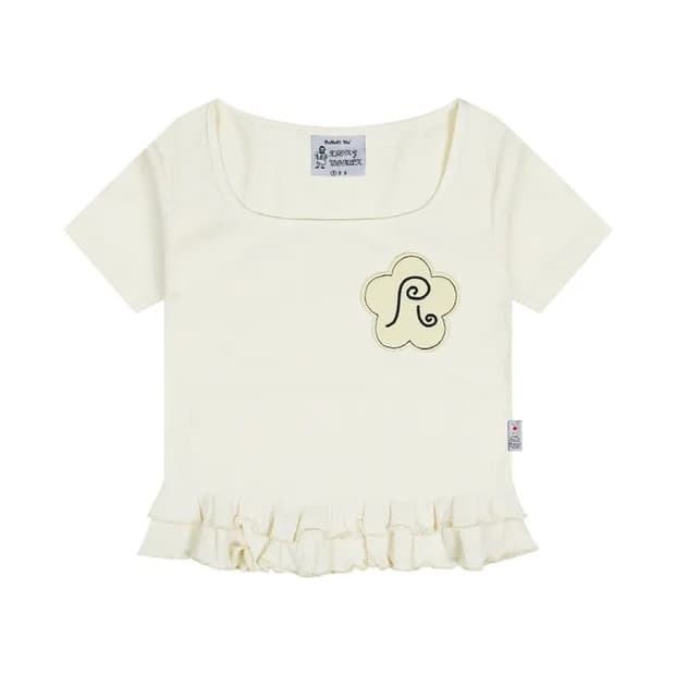 엑스톤즈 루나키후 프릴 레이어드 스퀘어넥 숏슬리브 아이보리