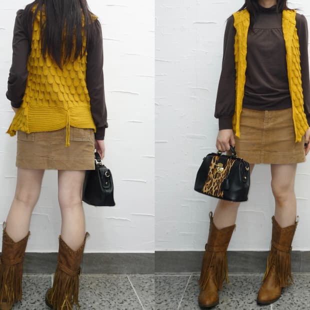 yellow knit hooded vest
