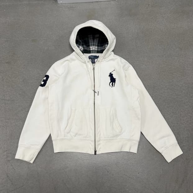 폴로 랄프로렌 빅포니 화이트 체크 후드 집업