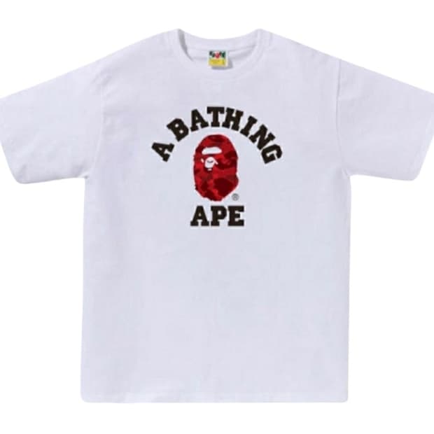 베이프 카모 컬리지 티셔츠 화이트 레드