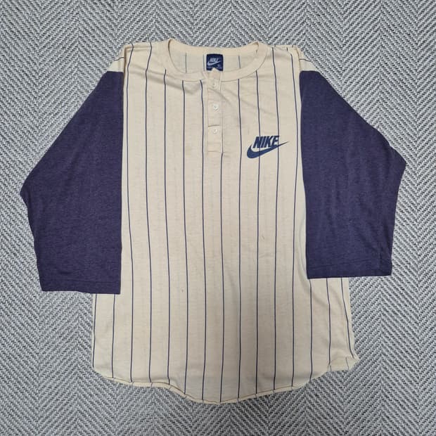 80s Nike 베이스볼 5부 헨리넥 싱글스티치 티셔츠 (XL)
