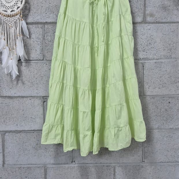 빈티지 연두 캉캉 면 스커트 모리걸 하구미룩 