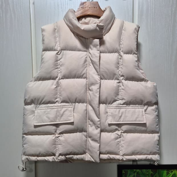 빈티지 아이보리 숏 패딩 조끼 여성용