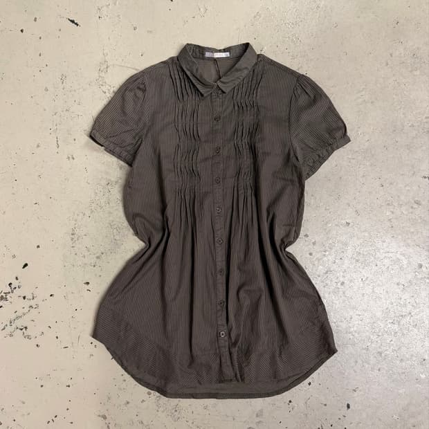 pleats detail stripe pattern blouse top