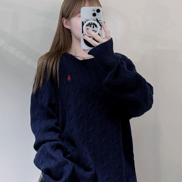 폴로 랄프로렌 네이비 포니 케이블 니트