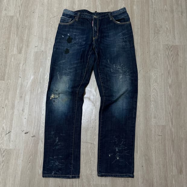 디스퀘어드2 데미지 페인팅 워싱 데님 청바지 [진청] 50