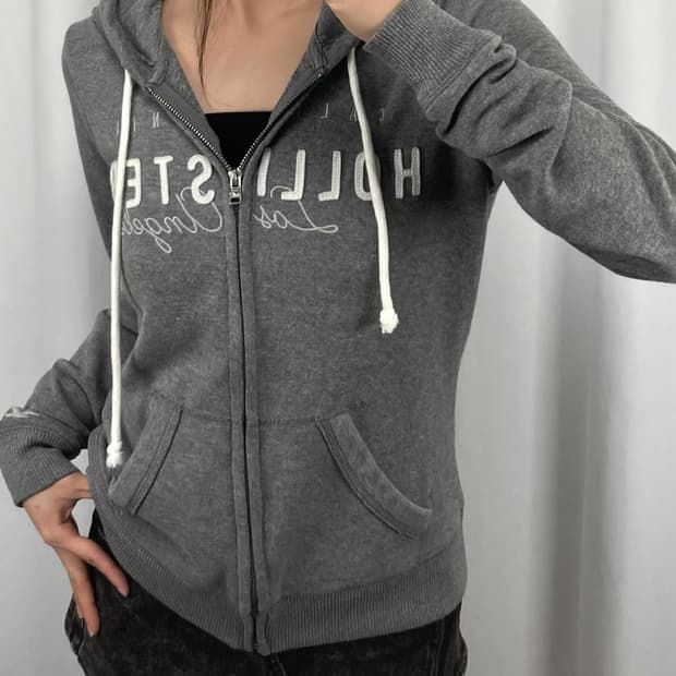홀리스터 로고 그레이 후드집업