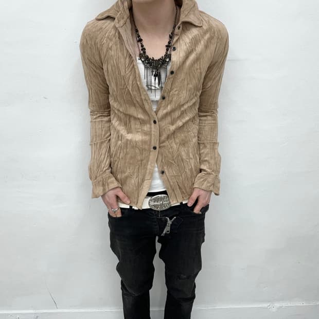 Fuga beige wrinkle suede shirts