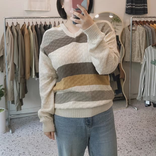 Lindbergh 스트라이프 와플 봄니트