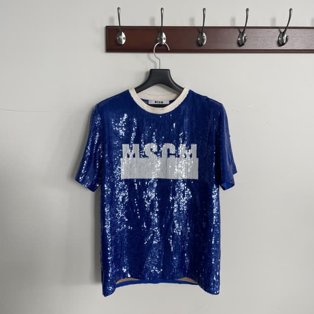 MSGM 스팽글 로고 반팔 티셔츠