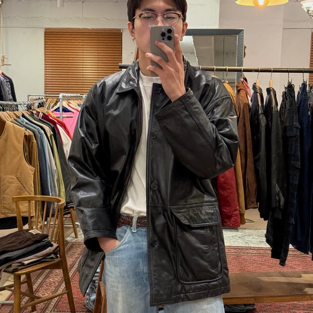 90s Cowhide Leather Car Coat